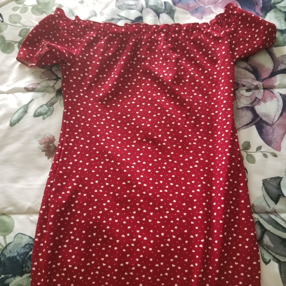 Heart patterned off the shoulder dress